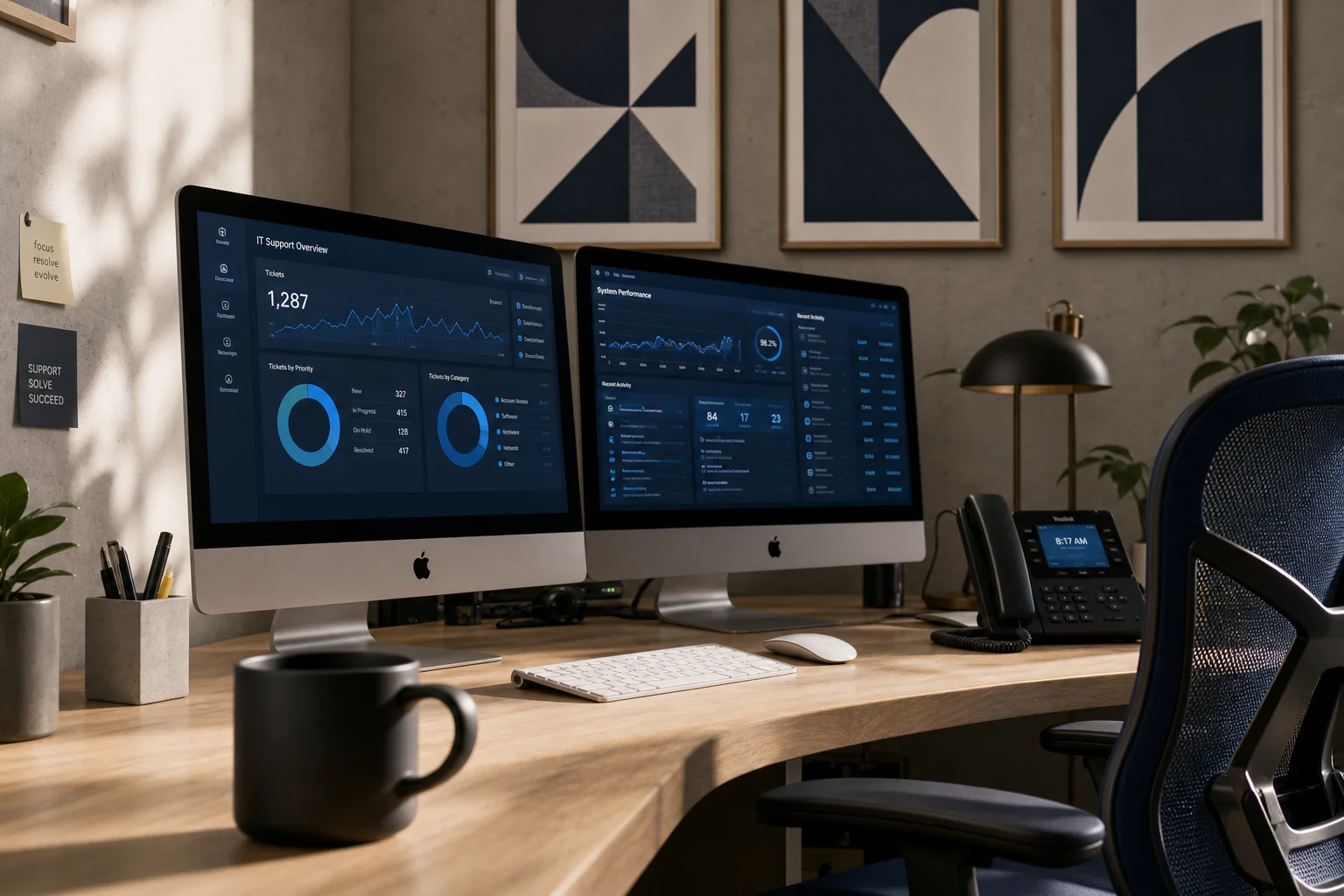 IT support workspace with headset